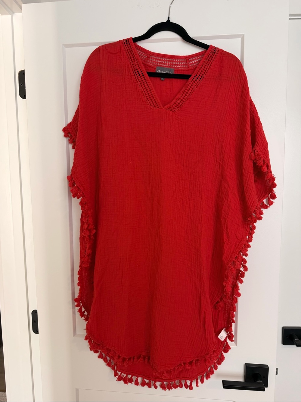 Michael Stars Red Tassel-Trim V-Neck Tunic